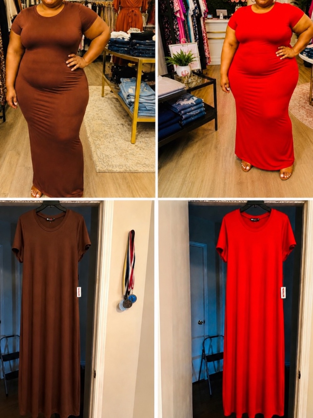 T.J.Maxx Short Sleeve Maxi Dress in Red and Brown